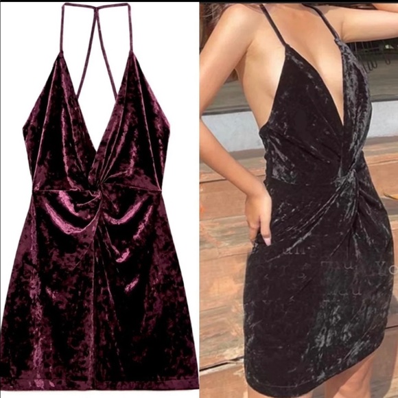 ZARA Holiday Maroon Velvet mini dress - Picture 3 of 10